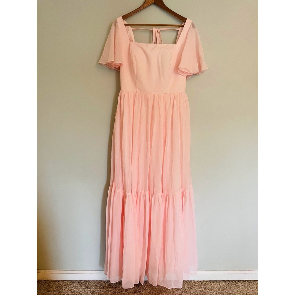 NWT Wear Your Love Petal Pink Chiffon Flutter Sleeve Corset Tie Maxi Dress. 12.